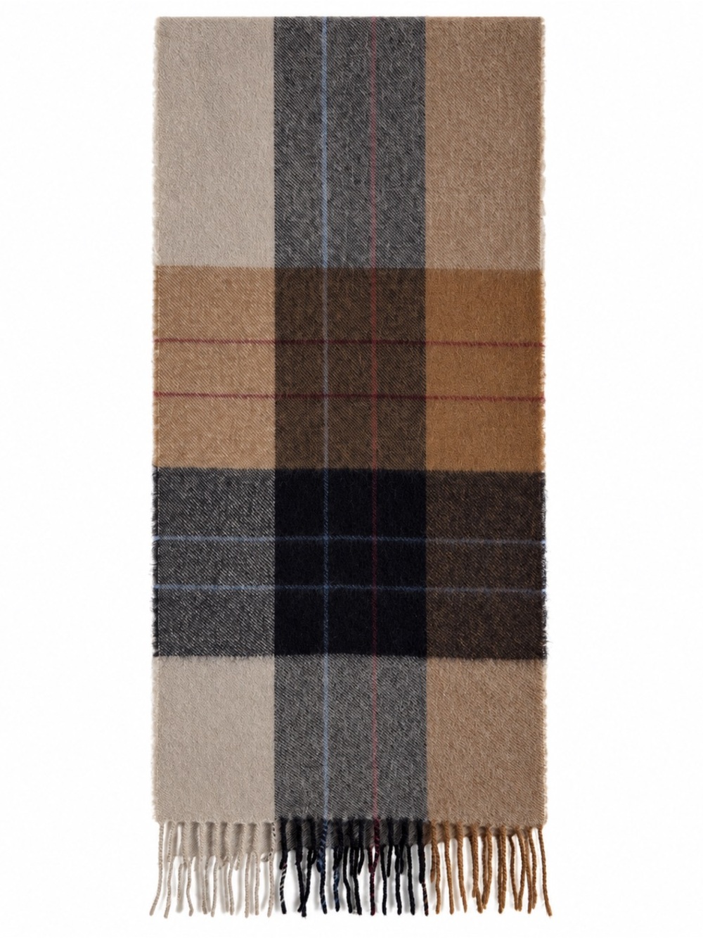 Vintage West Germany 100% Lambswool Plaid Scarf Neutral Tartan Fringe